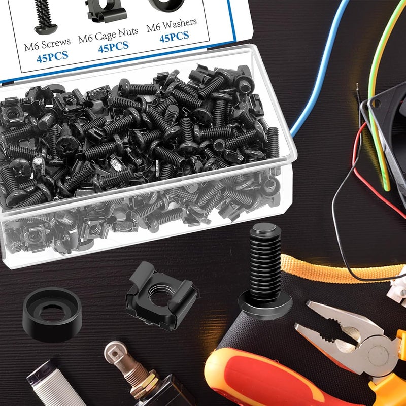 Sunxeke 45 Pack M6 x 16mm Rack Mount Screws,Cage Nuts for Rack Mount Server Shelves,Routers,Rack Mount Server Cabinet.Server Rack Screws,Square Insert Nuts and Washers with Box - Image 4